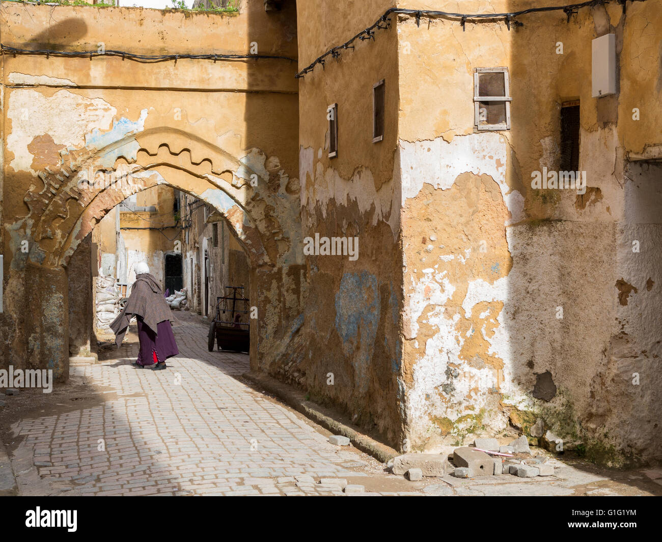 Woman in Fez Fes medina Stock Photo