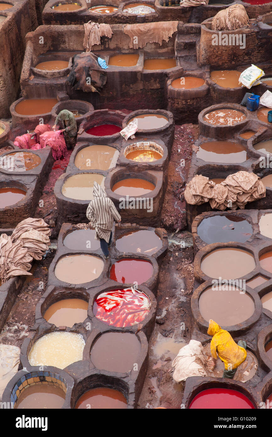Leather tannery, Fez Stock Photo