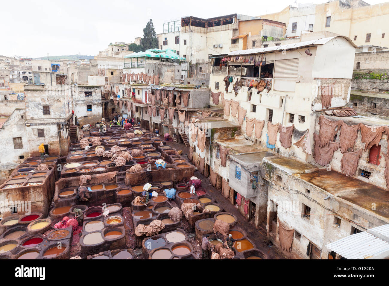 Leather tannery, Fez Stock Photo