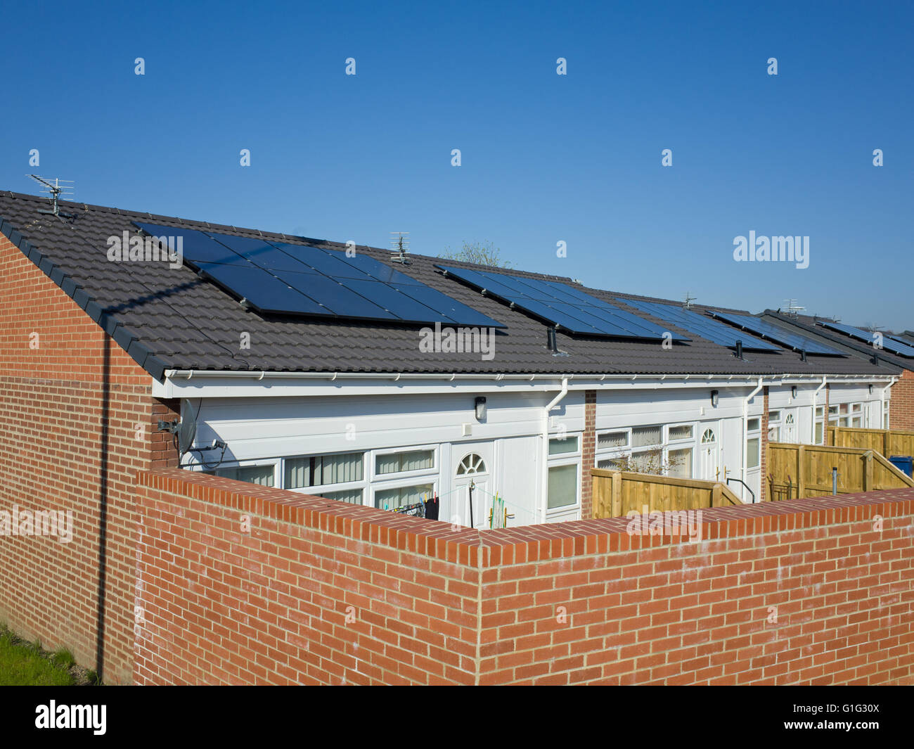 Bungalow with Solar panels Stock Photo