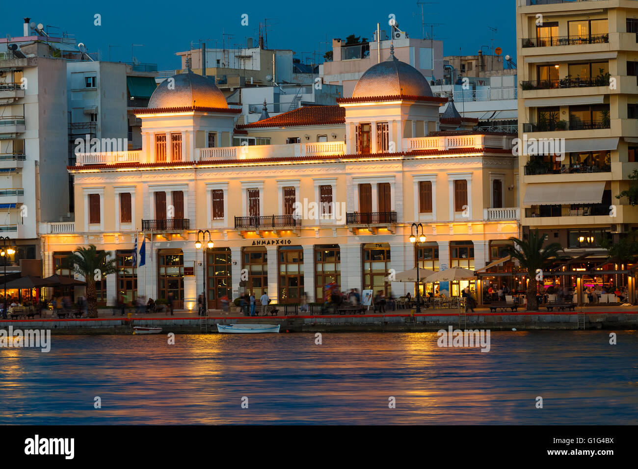 The city hall of Chalkida in Greece in the afternoon with the sea in front Stock Photo