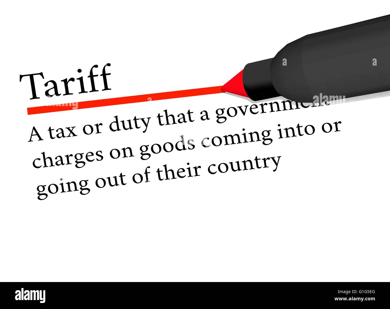 term of tariff underlined in red color by a pen. isolated on white background. Stock Vector