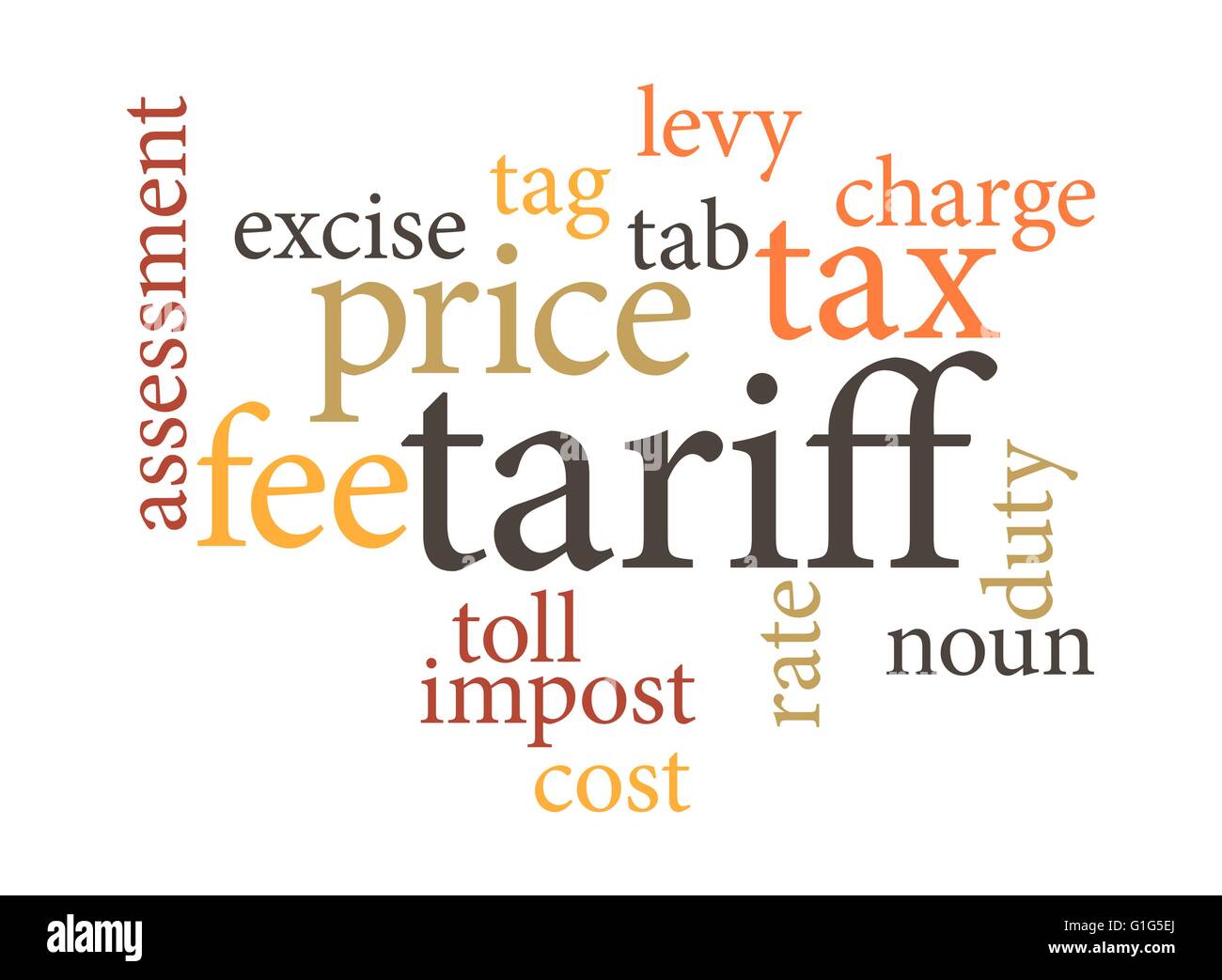 term of tariff in word clouds. isolated on white background. Stock Vector