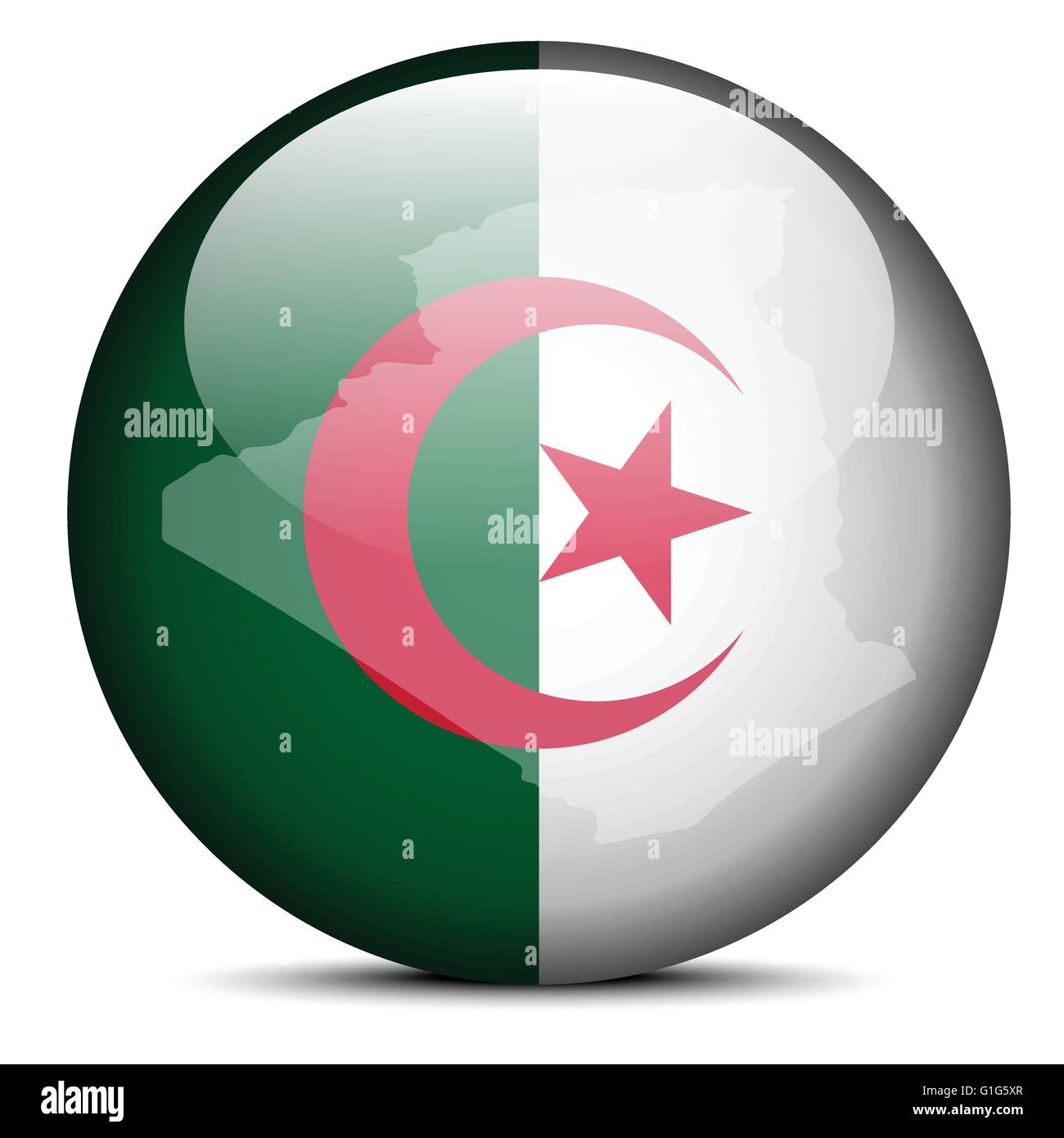 Map on flag button of People's Democratic Republic of Algeria Stock Vector