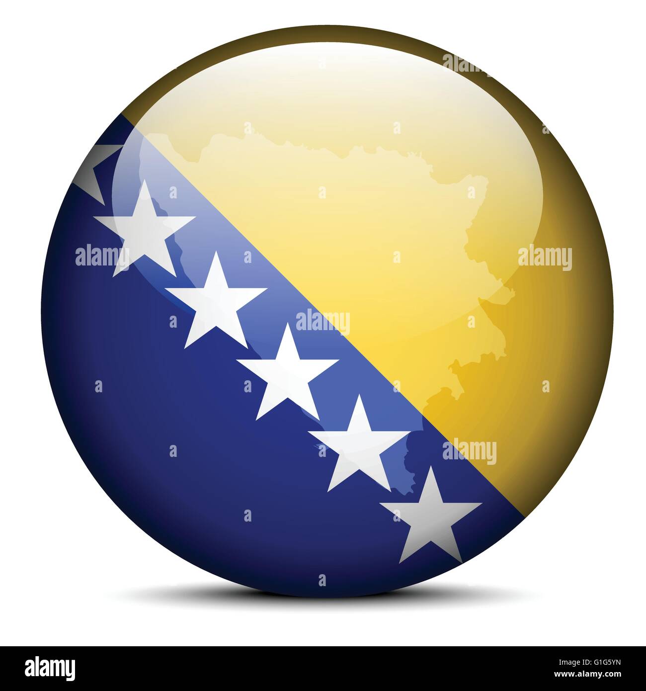 Vector Image - Map on flag button of Bosnia and Herzegovina Stock Vector
