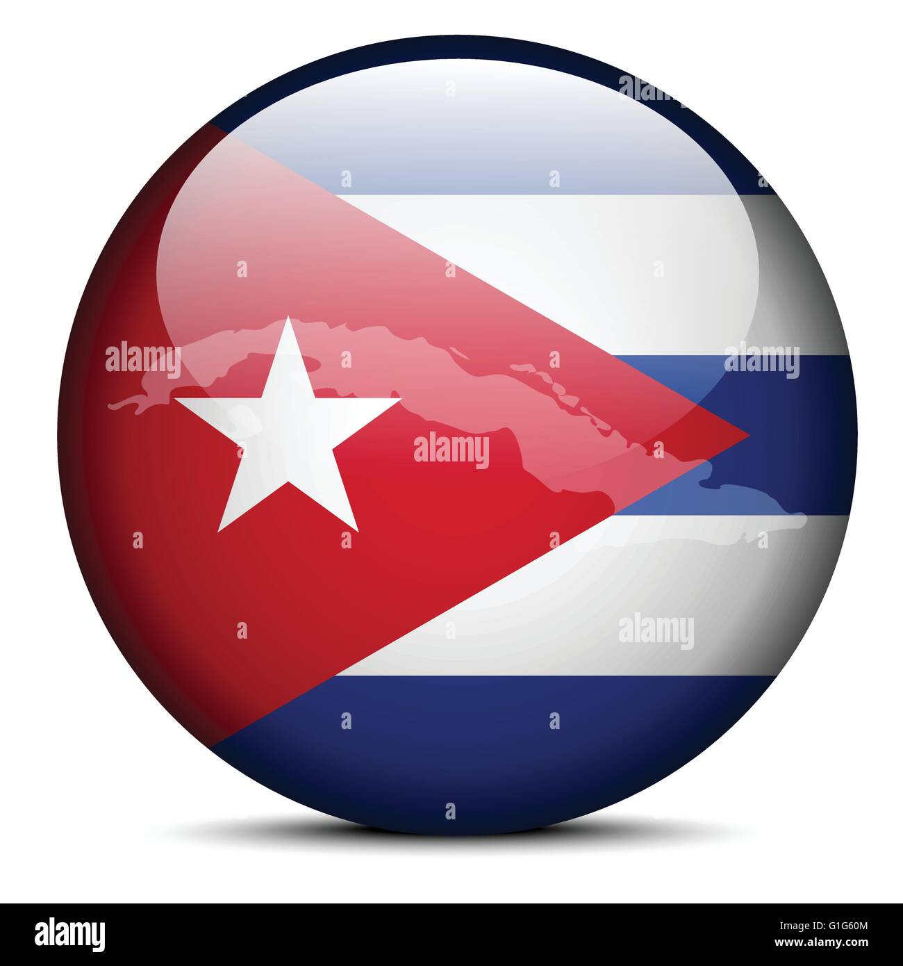Vector Image - Map on flag button of Republic of Cuba Stock Vector