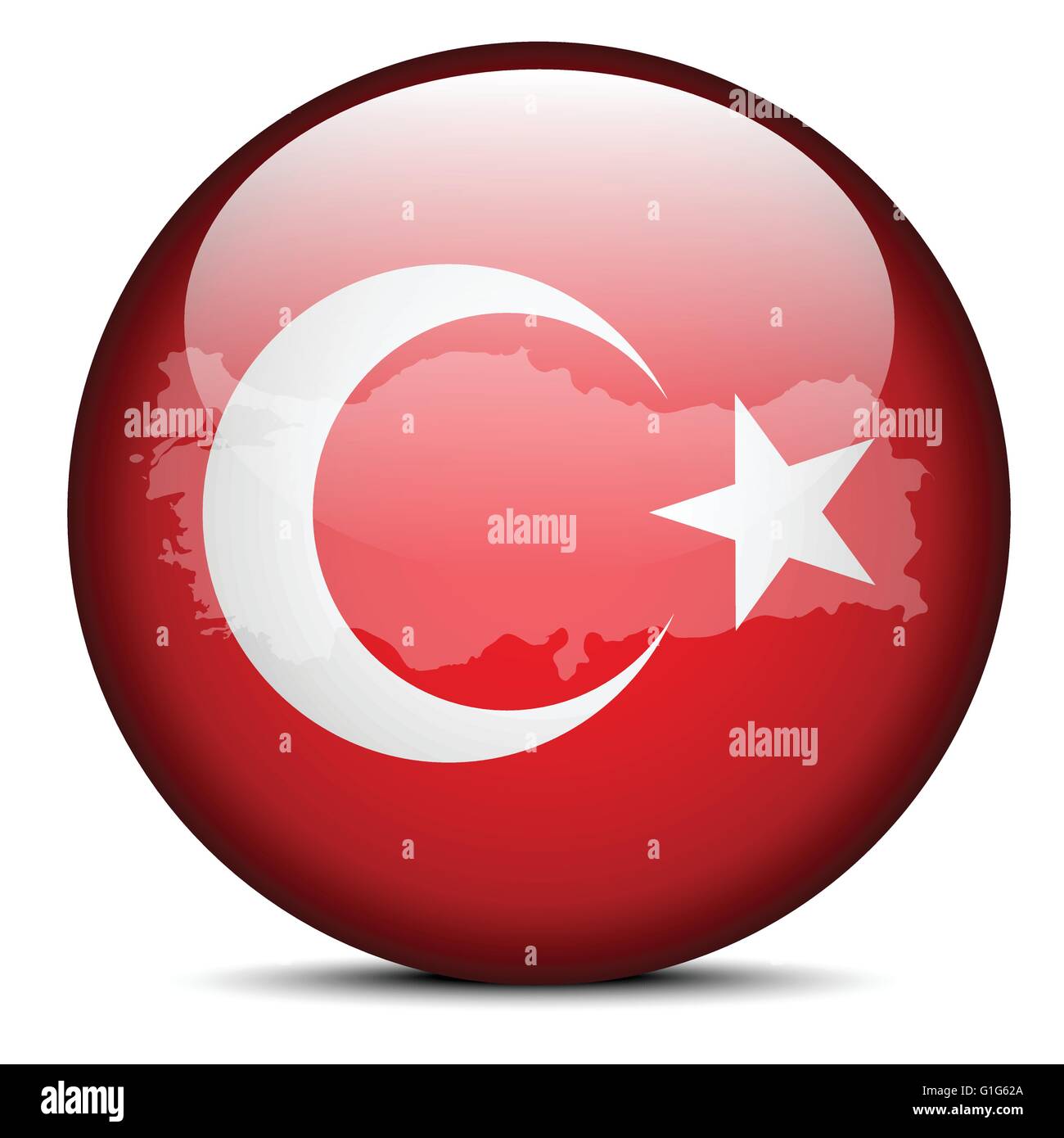 Vector Image - Map on flag button of Republic of Turkey Stock Vector