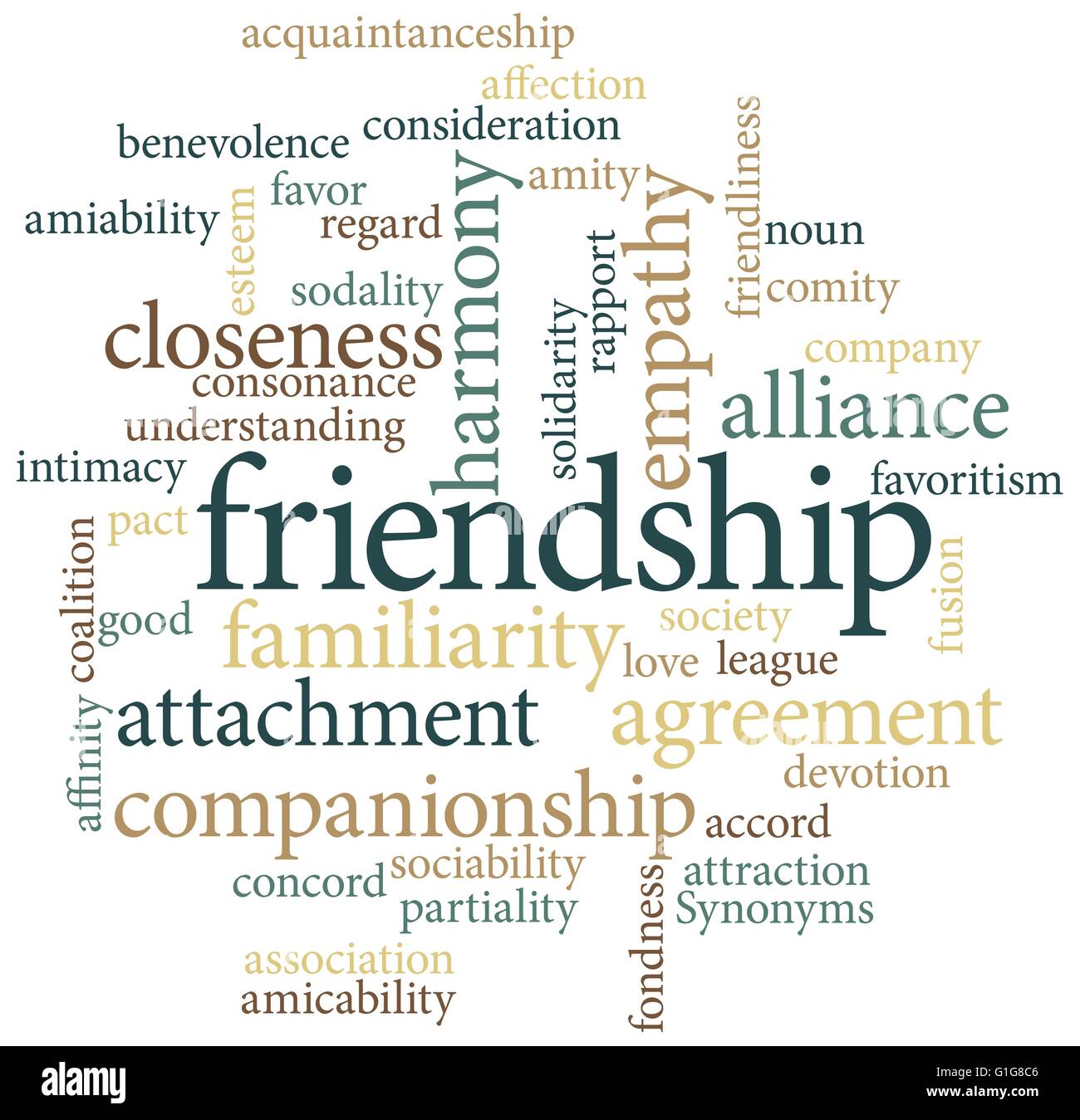 Illustration of the word friendship in word clouds isolated on white background Stock Vector