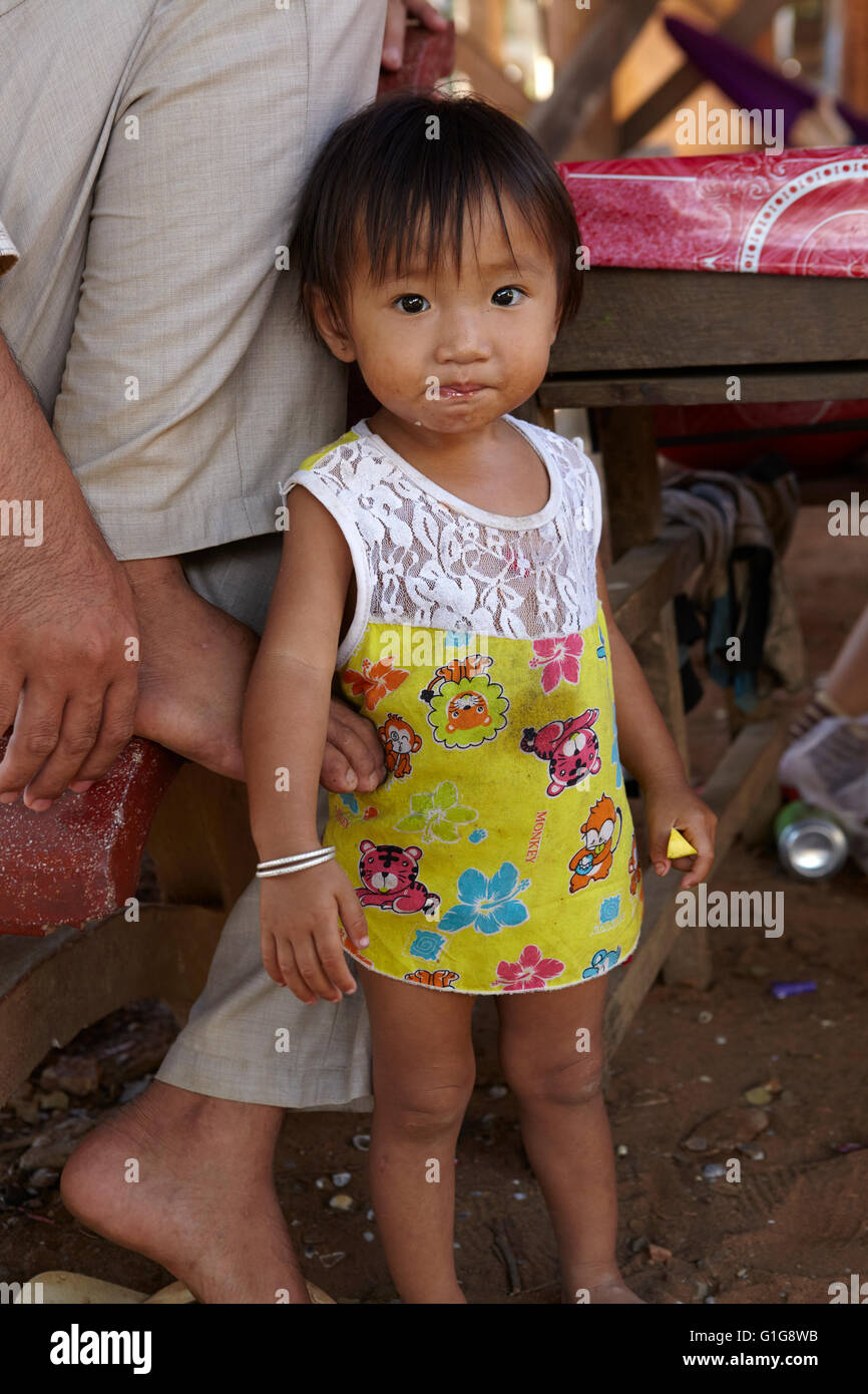 Portrait of a little girl in Kompong Phluk floating village, Siem Reap, Cambodia Stock Photo