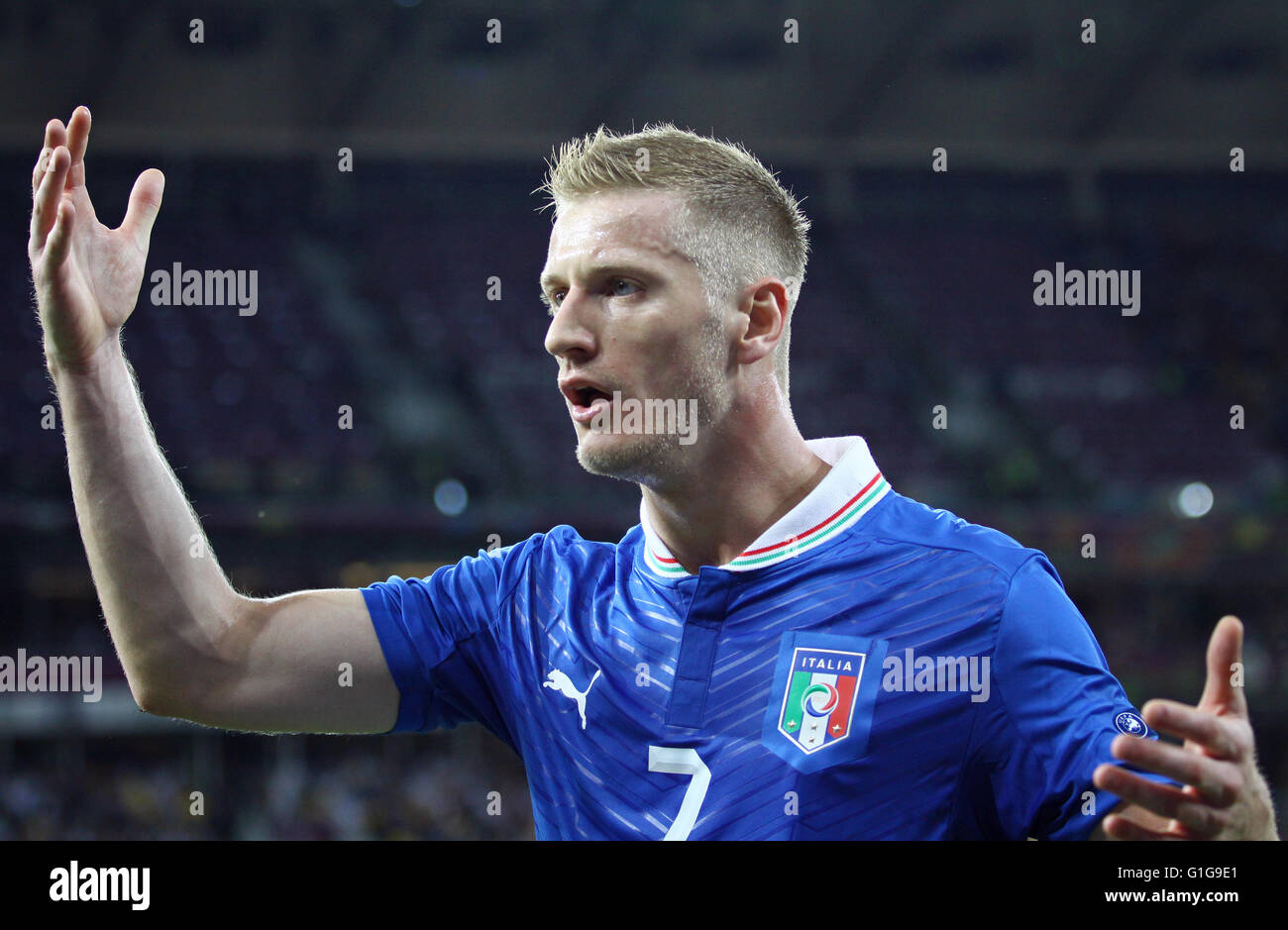 Ignazio Abate of Italy in action during UEFA EURO 2012 Final game against Spain at Olympic stadium in Kyiv, Ukraine Stock Photo