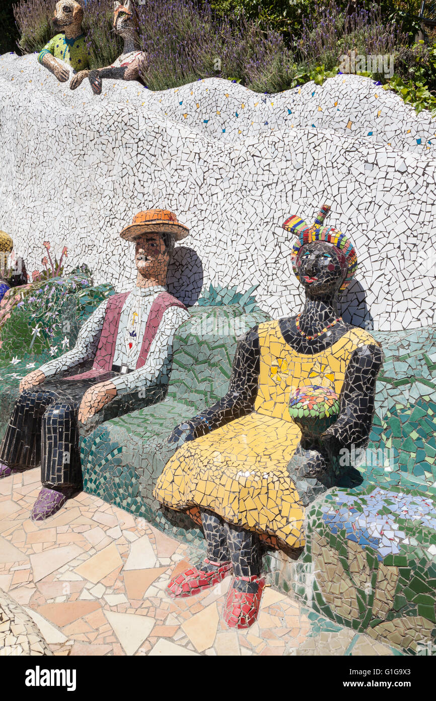 Mosaic sculptures at The Giant's House, Akaroa, New Zealand Stock Photo