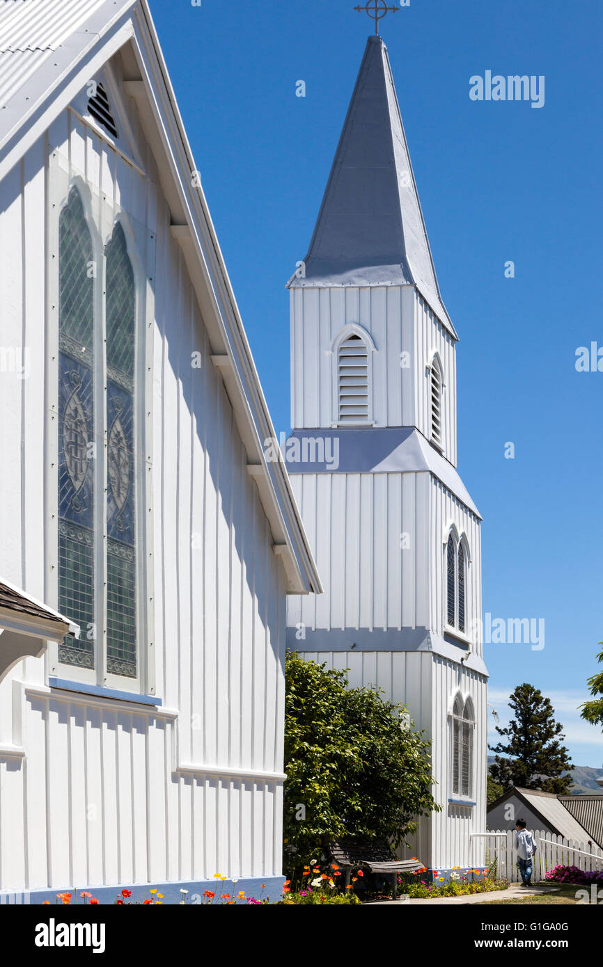 Exterior of St Peters Anglican Church, Akaroa, New Zealand Stock Photo ...
