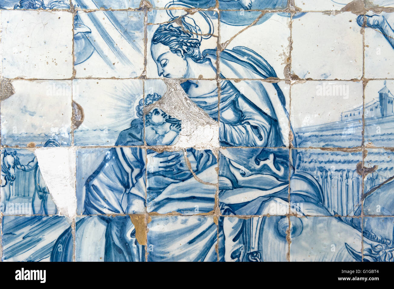 Azulejos, Painted Ceramic tiles, Cathedral Alto da Sé, Olinda, Pernambuco state, Brazil, UNESCO World Heritage Site Stock Photo