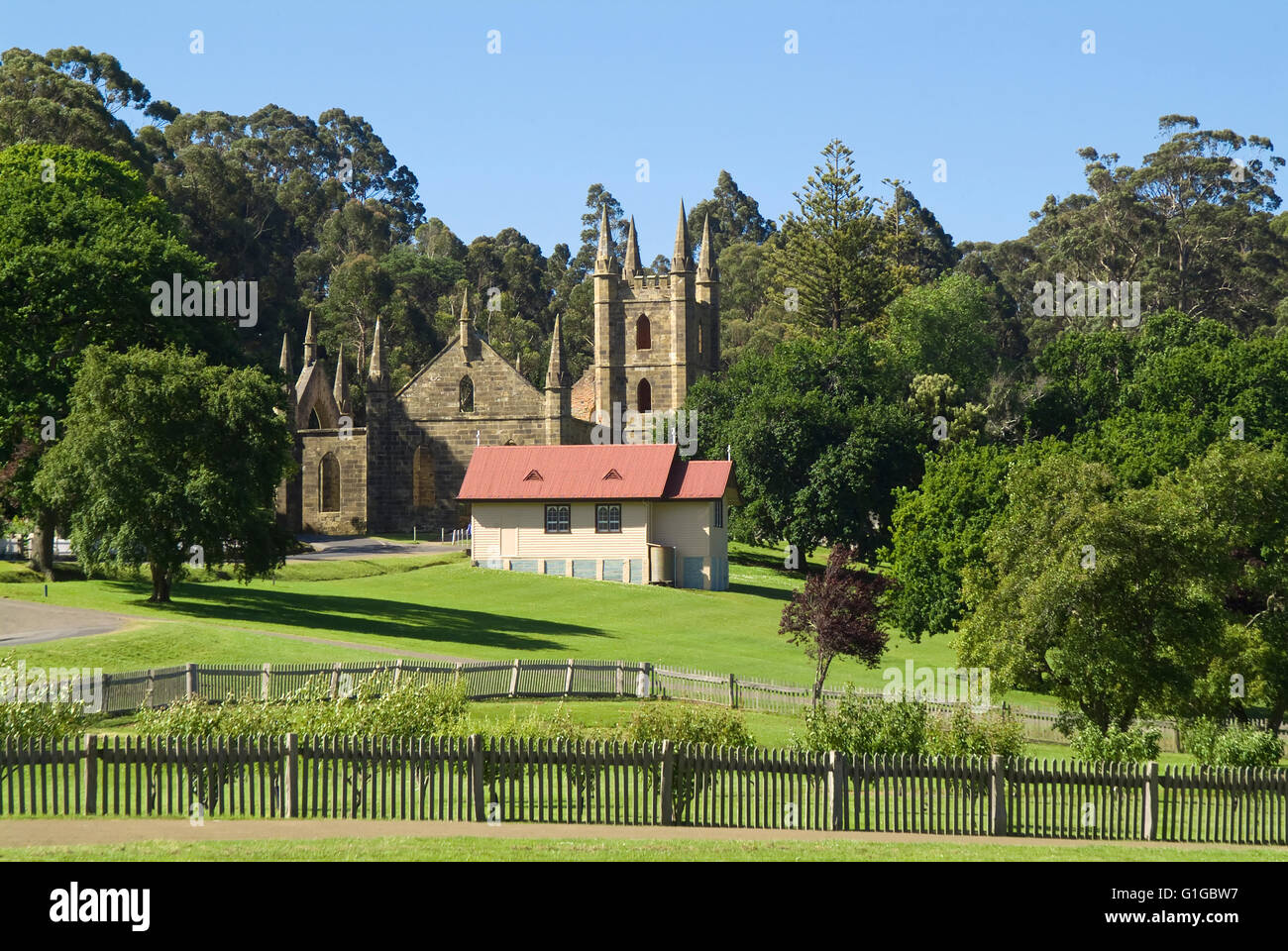 Port Arthur penal colony, Church, Tasmania, Australia Stock Photo