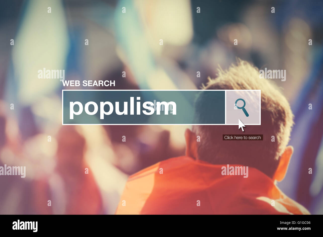 Web search bar glossary term - populism definition in internet glossary. Stock Photo