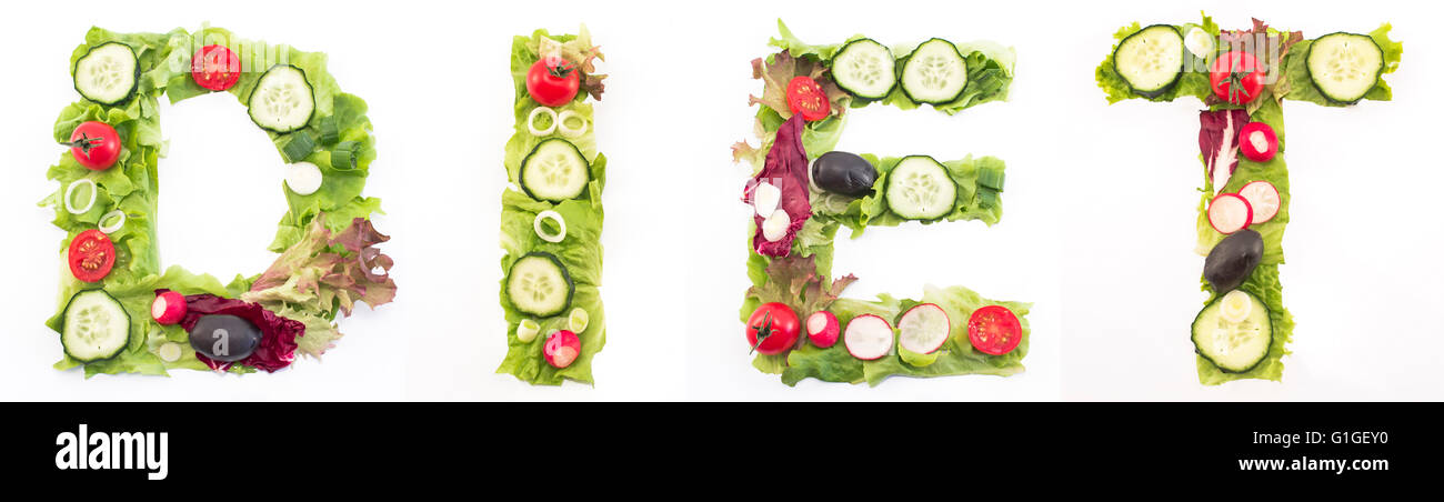 Word diet made of salad. Stock Photo