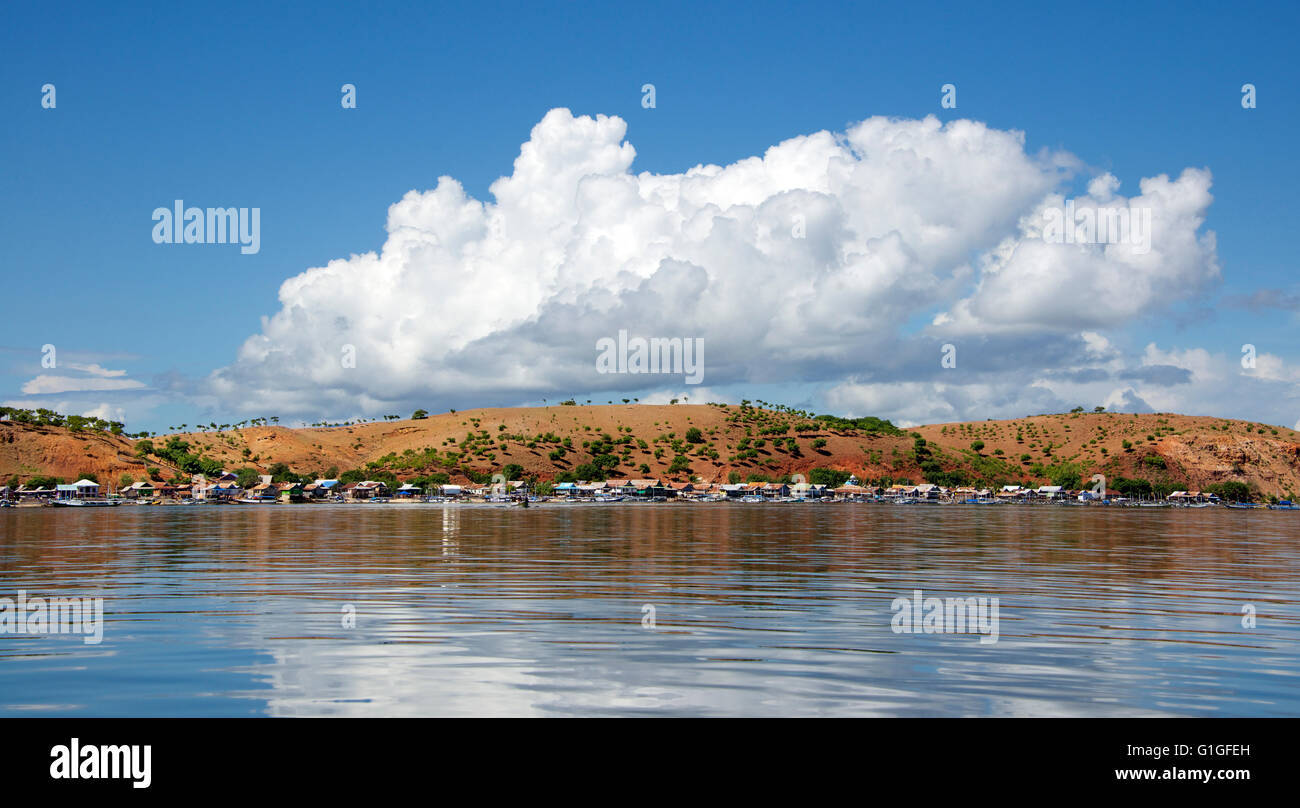 Panoramic view fishing village Pulau Papagaren Besar Komodo National Park Indonesia Stock Photo