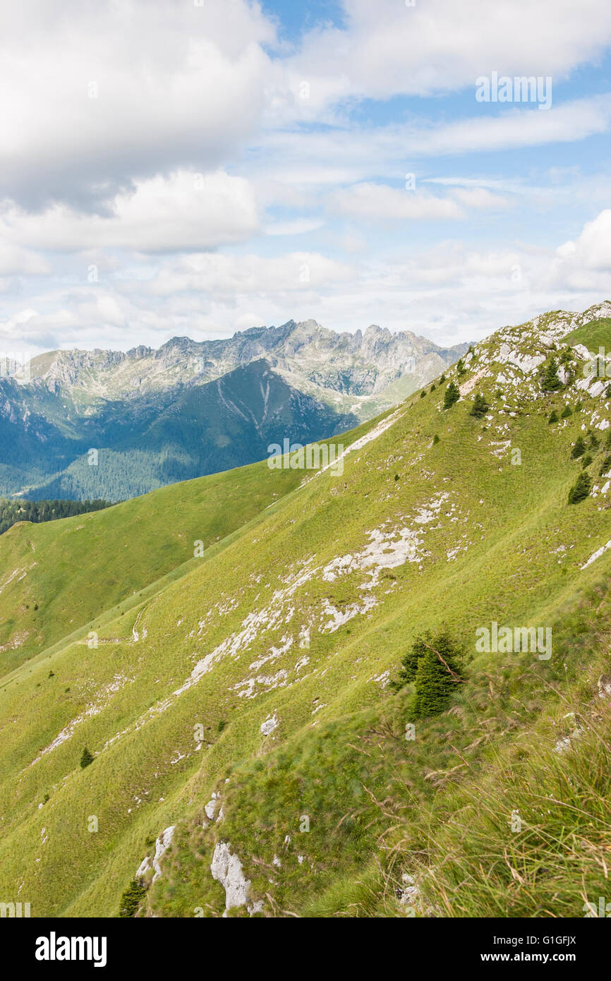 Landscape over part of the Lagorai massif from the path that climbs the Col de Boia mount. Stock Photo