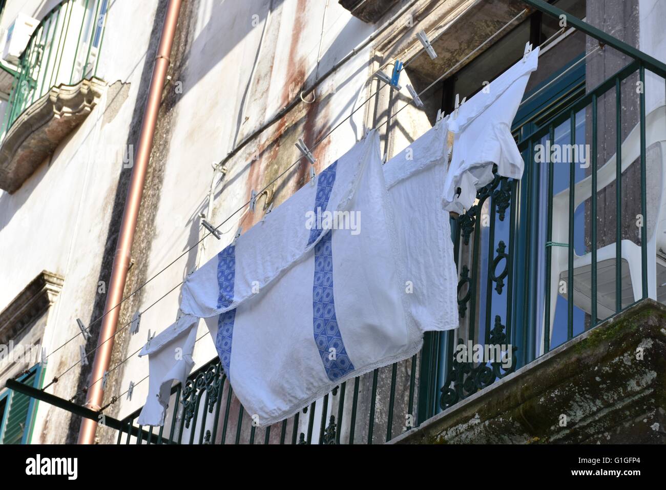 Clothes hanging from a clothes line in Italy Stock Photo Alamy
