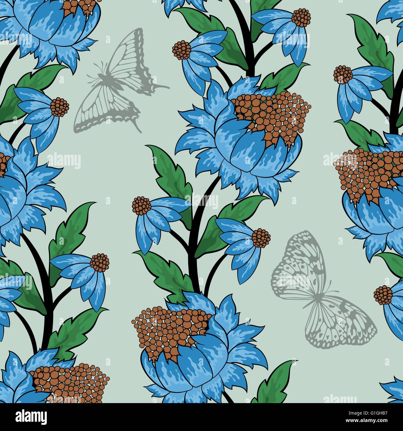 Seamless floral ornate pattern with butterfly. Vector illustration ...