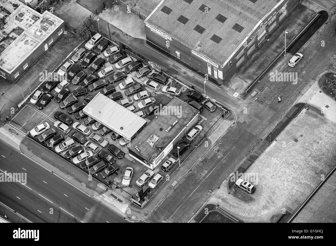 Aerial photo of car lot in Salford Stock Photo Alamy