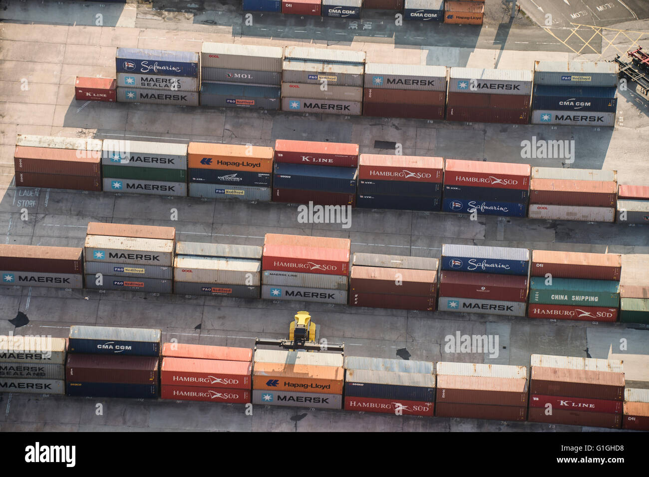 Aerial photo of container terminal with rail traffic Stock Photo