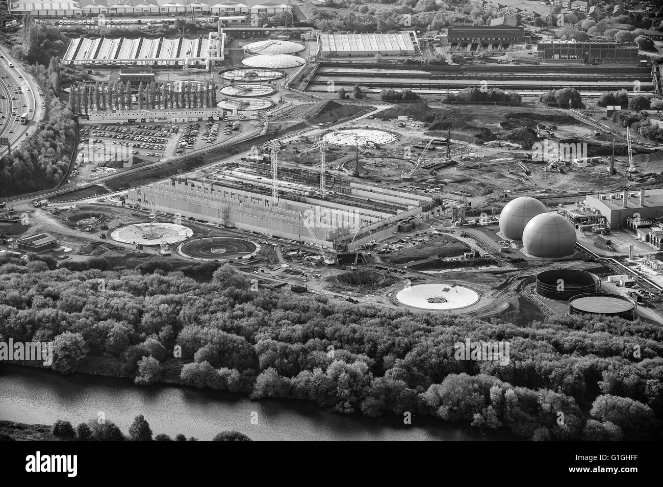 Aerial photo of new development at Davyhulme Waste Water Works Stock