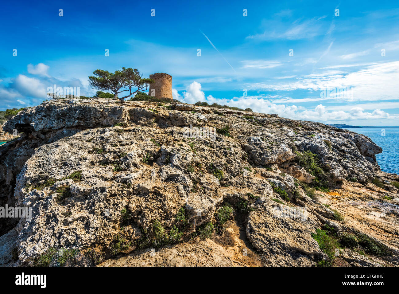 Torre de Cala Pi, medieval watchtower on the coast of Cala Pi, Mallorca
