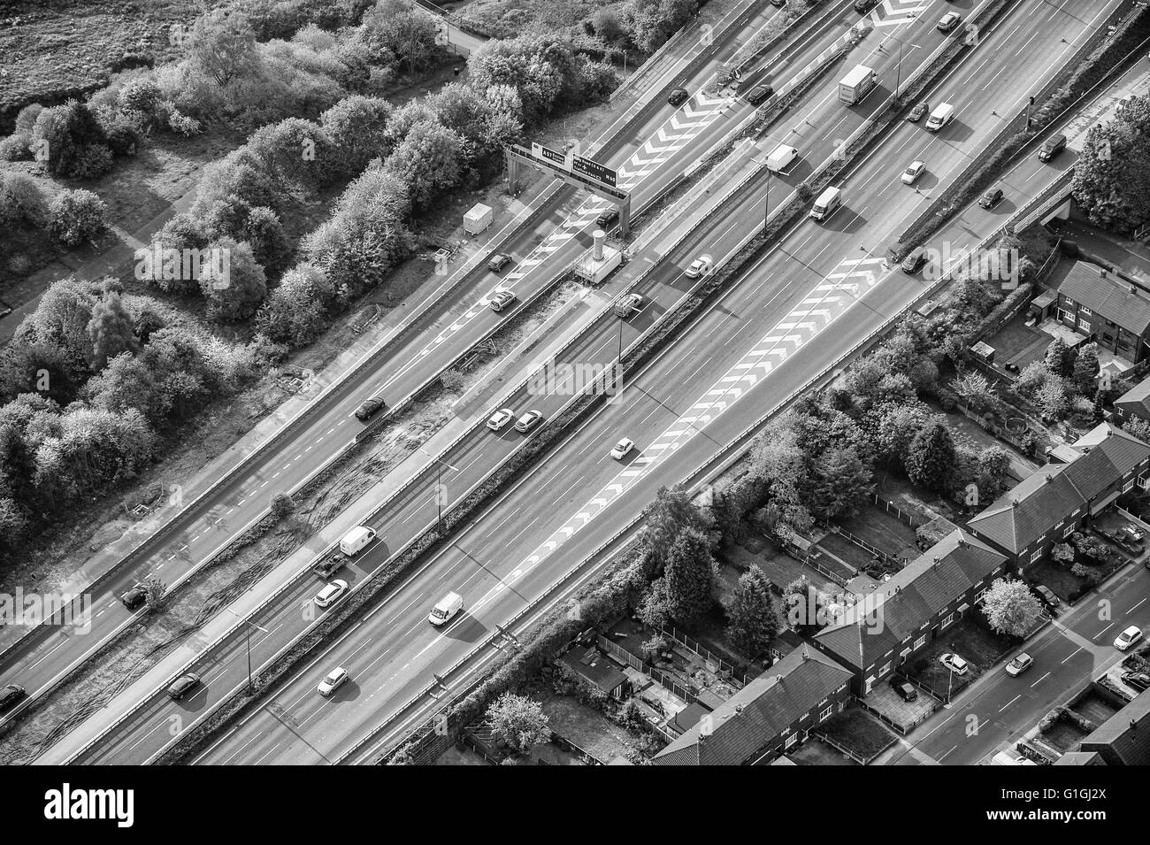 aerial photo of motorway looking at free flowing traffic Stock Photo