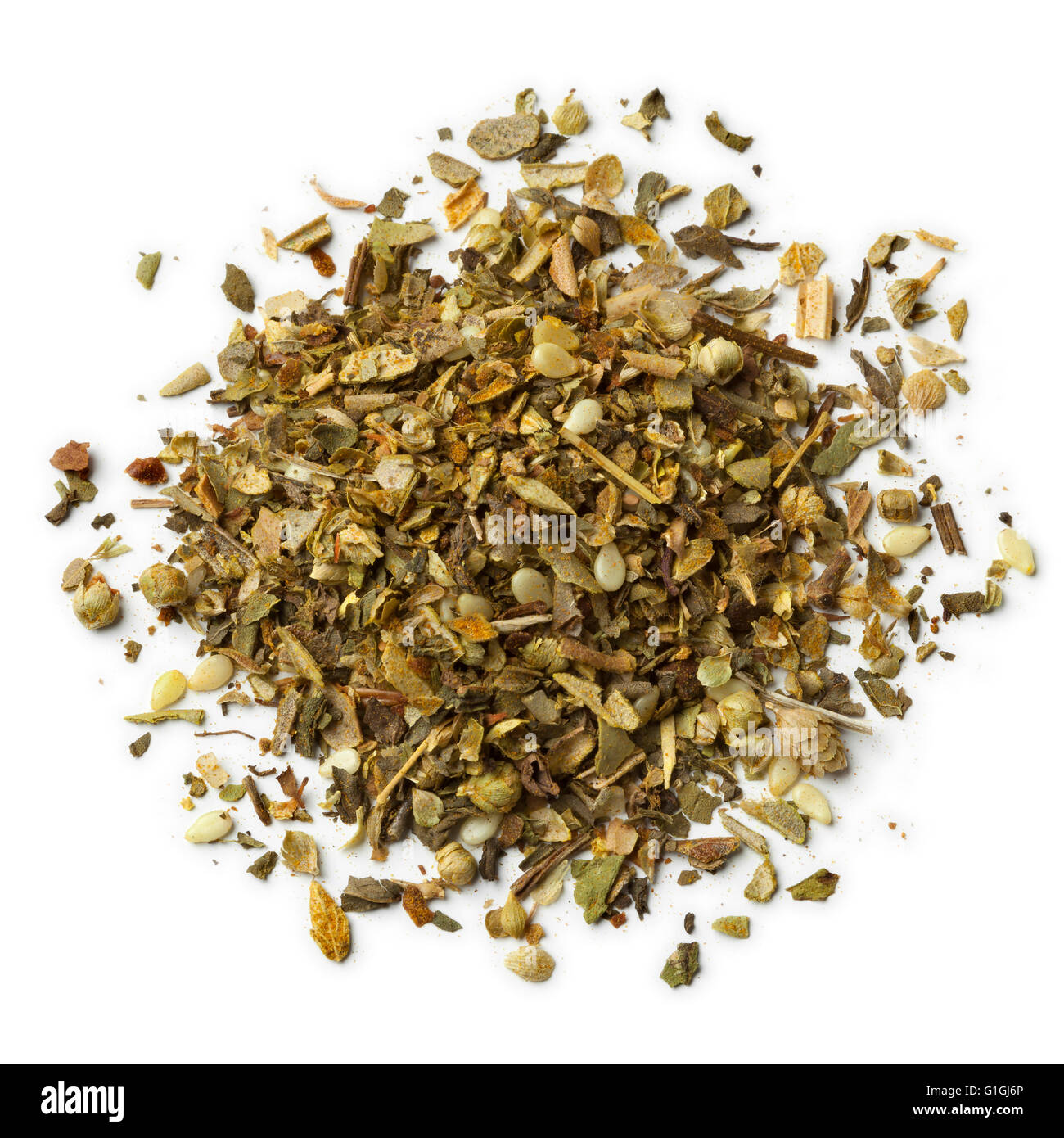 Heap of middle eastern Za’atar mixture on white background Stock Photo