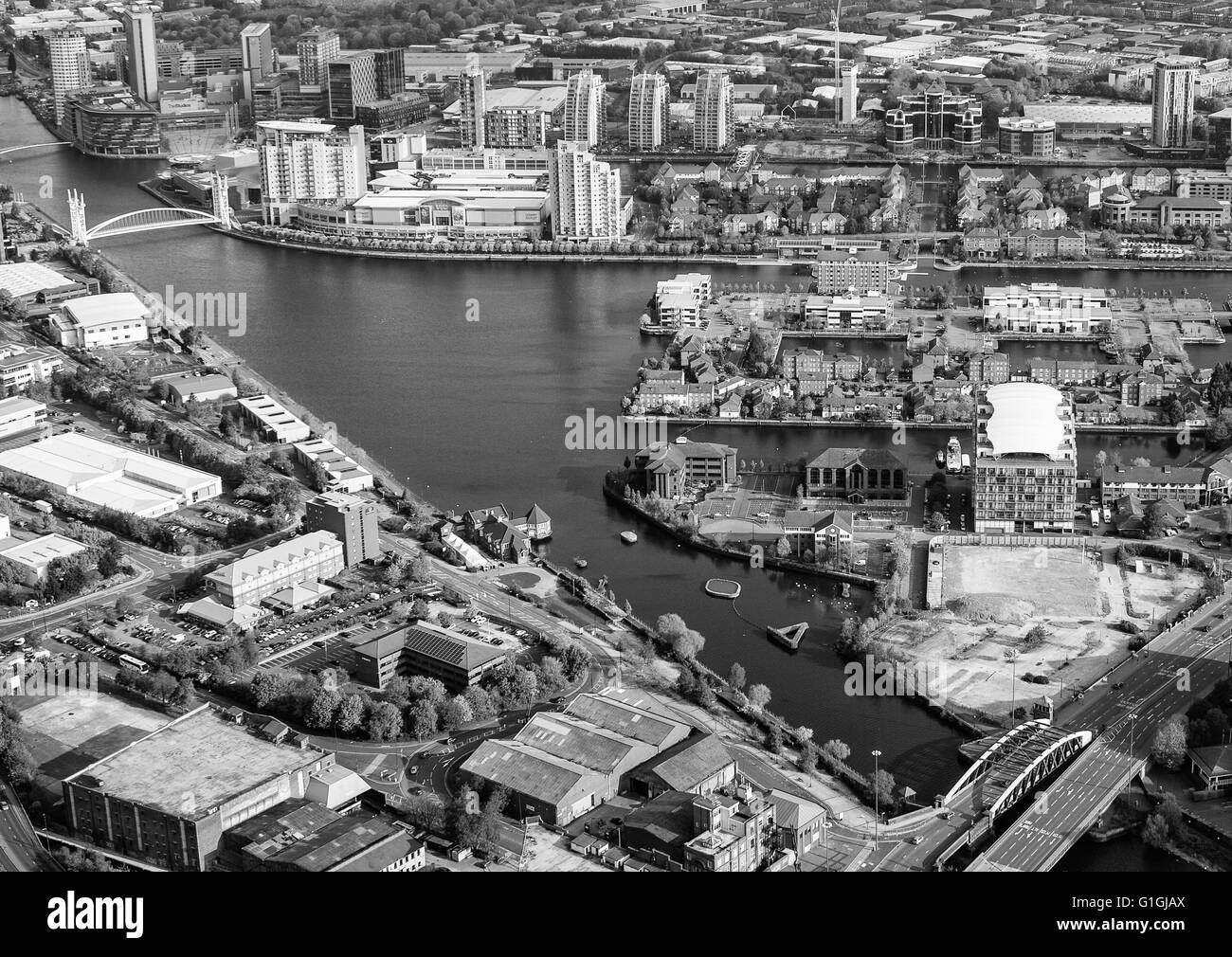 Aerial photo of Salford Quays and Media City Stock Photo Alamy