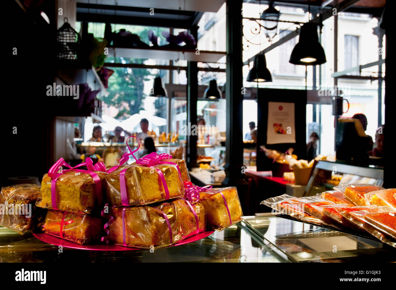 Cakes in cake shop. San Miguel market, Madrid, Spain Stock Photo Alamy