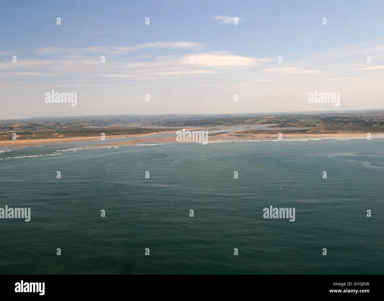 Aerial Views of North Devon Taken from Helicopter Barnstaple Bay The Bar Taw and Torridge Estuary Stock Photo