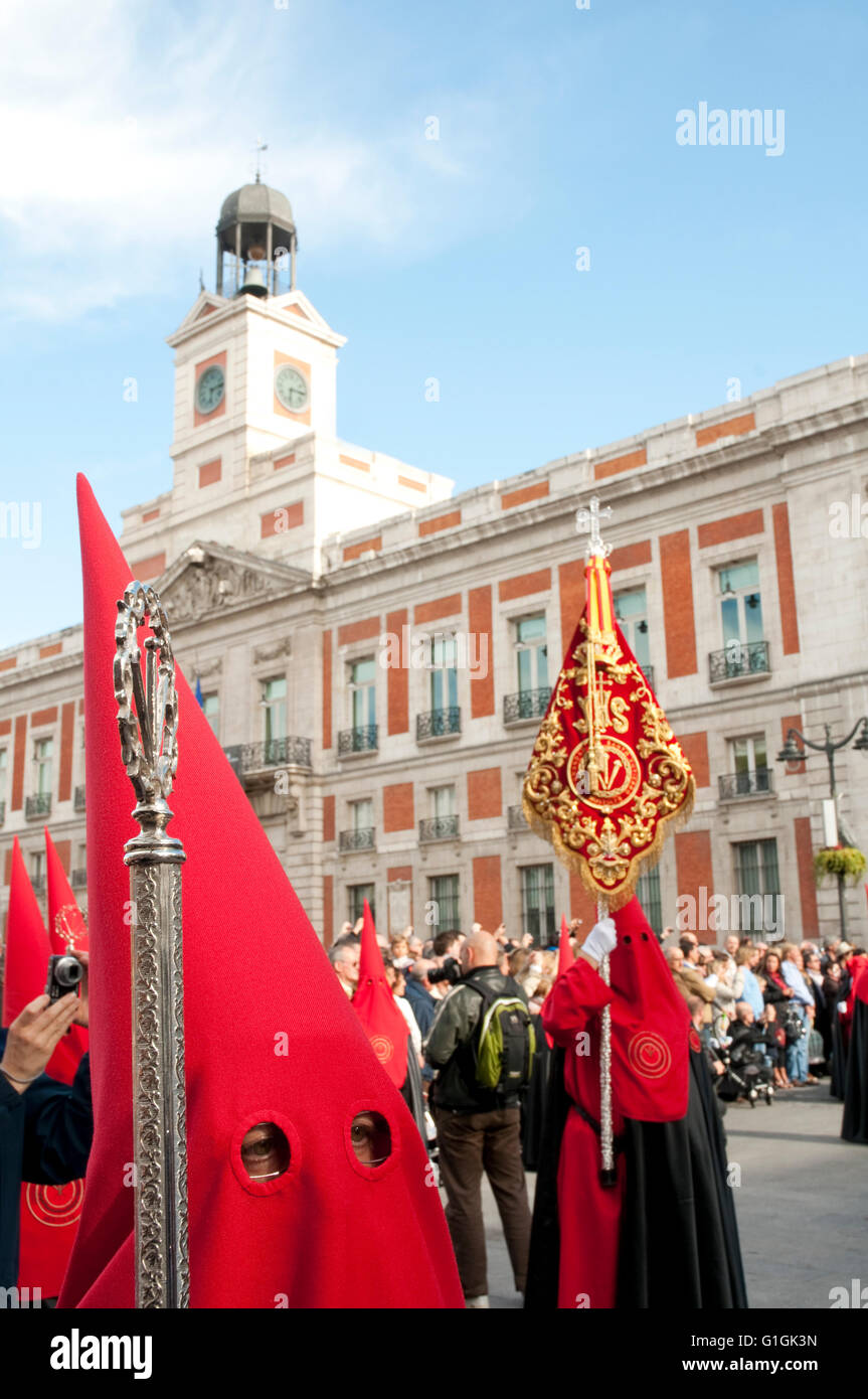 La Soledad procession, Holy Week. Puerta del Sol, Madrid, Spain. Stock Photo
