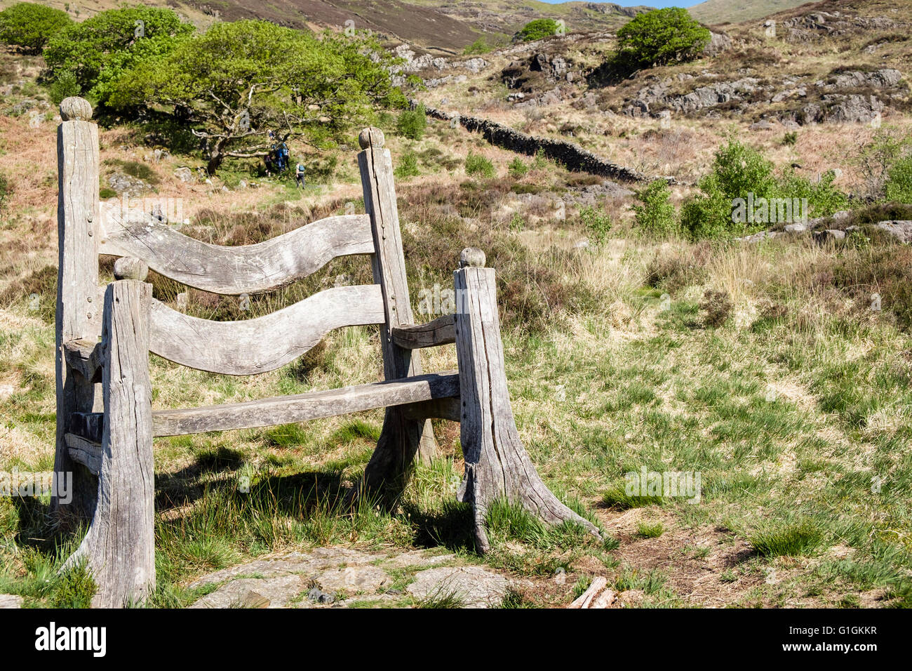 Giant's chair in Snowdonia National Park countryside. Craflwyn, Beddgelert, Gwynedd, North Wales, UK, Britain Stock Photo