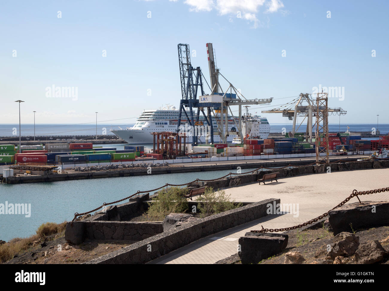 Cruise Ship And Cranes In Port Area Of Arrecife Lanzarote Canary 