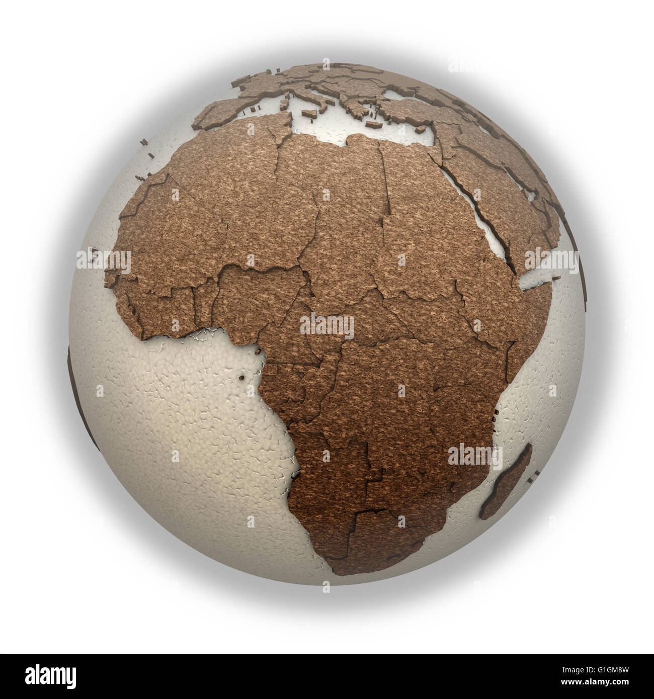 Africa on 3D model of planet Earth with oceans made of polystyrene and ...