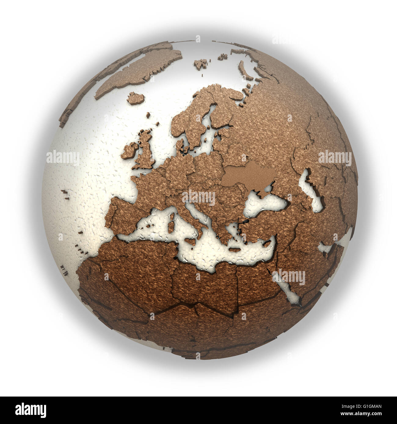 Europe on 3D model of planet Earth with oceans made of polystyrene and ...