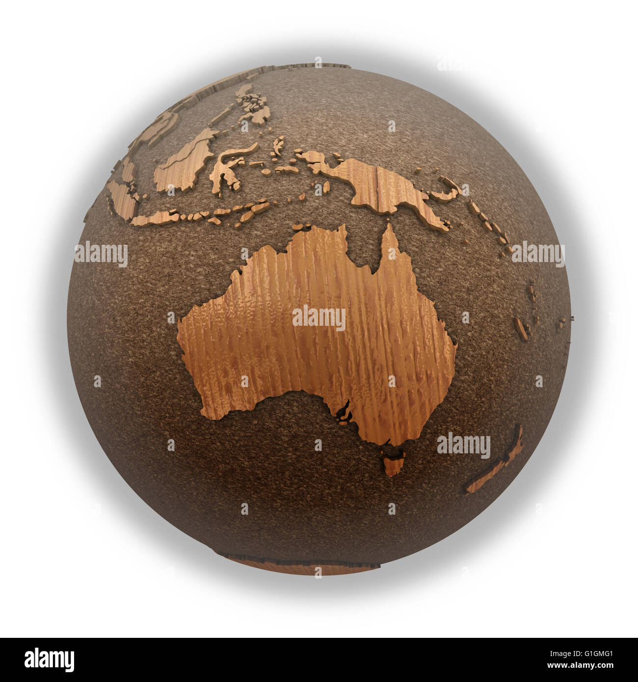 Australia on 3D model of wooden planet Earth with oceans made of cork ...