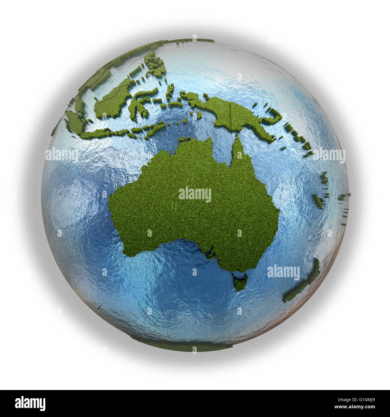 Australia on 3D model of planet Earth with grassy continents with ...