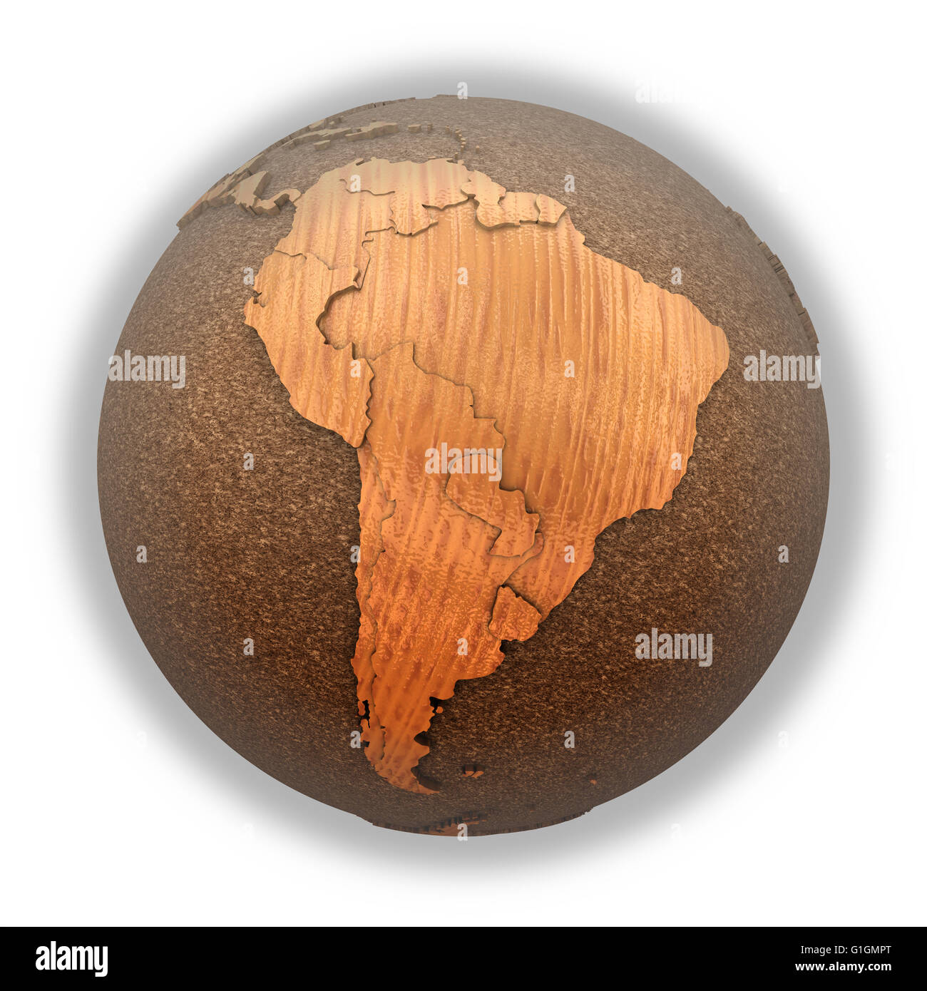 South America on 3D model of wooden planet Earth with oceans made of ...