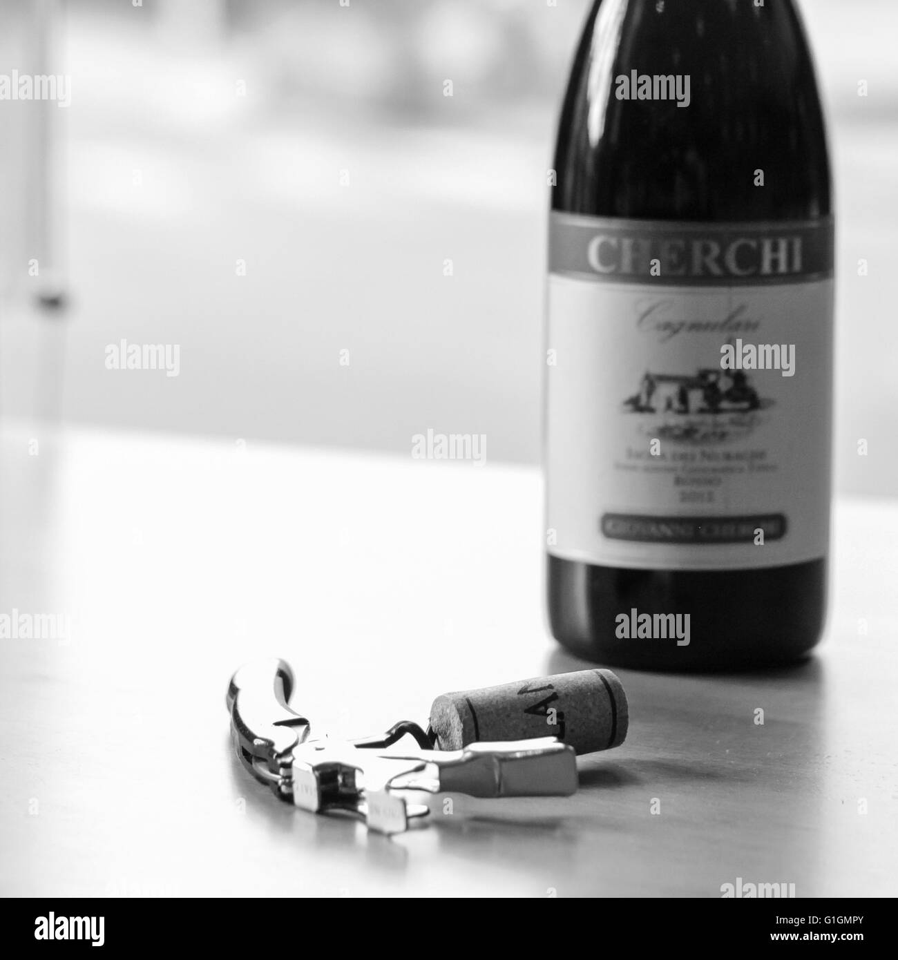 This is a close up of a bottle opener in black and white. Stock Photo