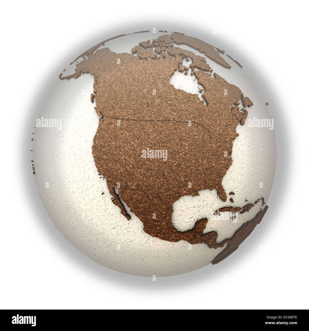 North America on 3D model of planet Earth with oceans made of ...