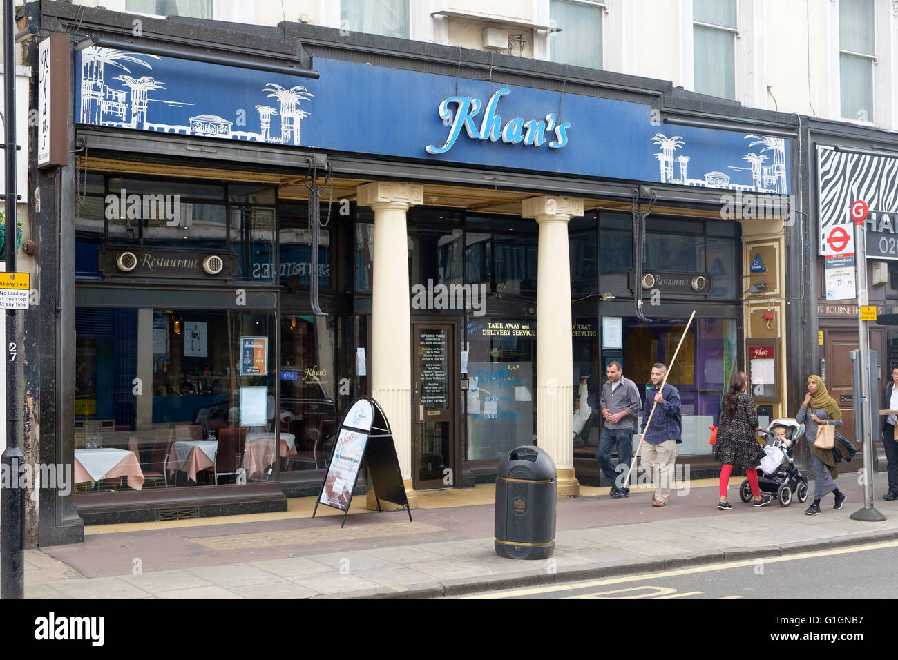 Khan's Indian Restaurant on  Westbourne Grove is a long established Halal Indian Restaurant in Bayswater, London Stock Photo