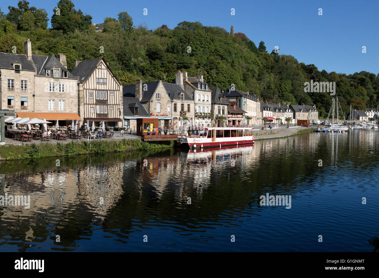 The port and River Rance, Dinan, Cotes d'Armor, Brittany, France, Europe Stock Photo