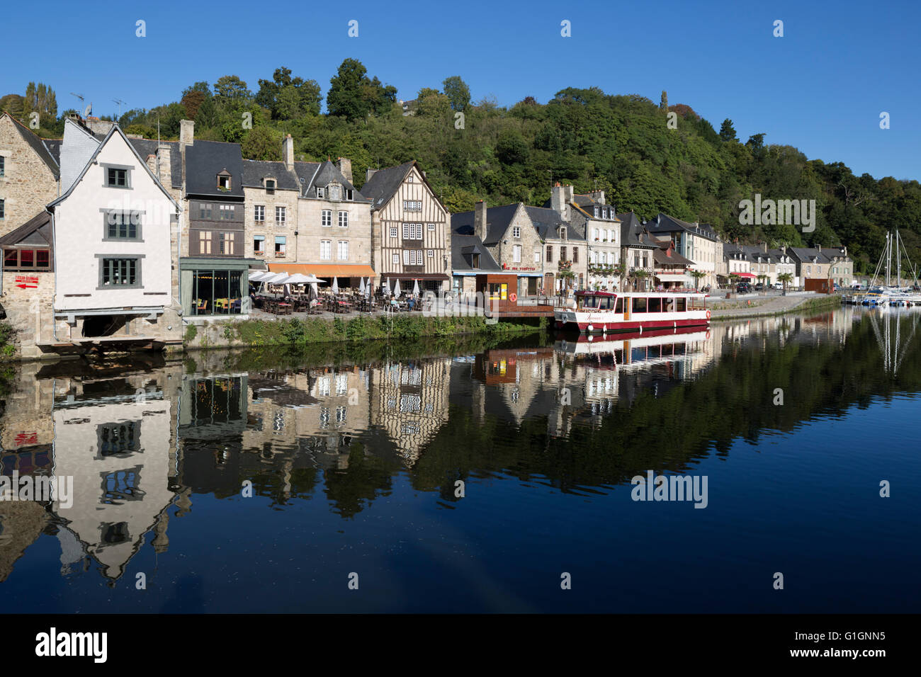 The port and River Rance, Dinan, Cotes d'Armor, Brittany, France, Europe Stock Photo