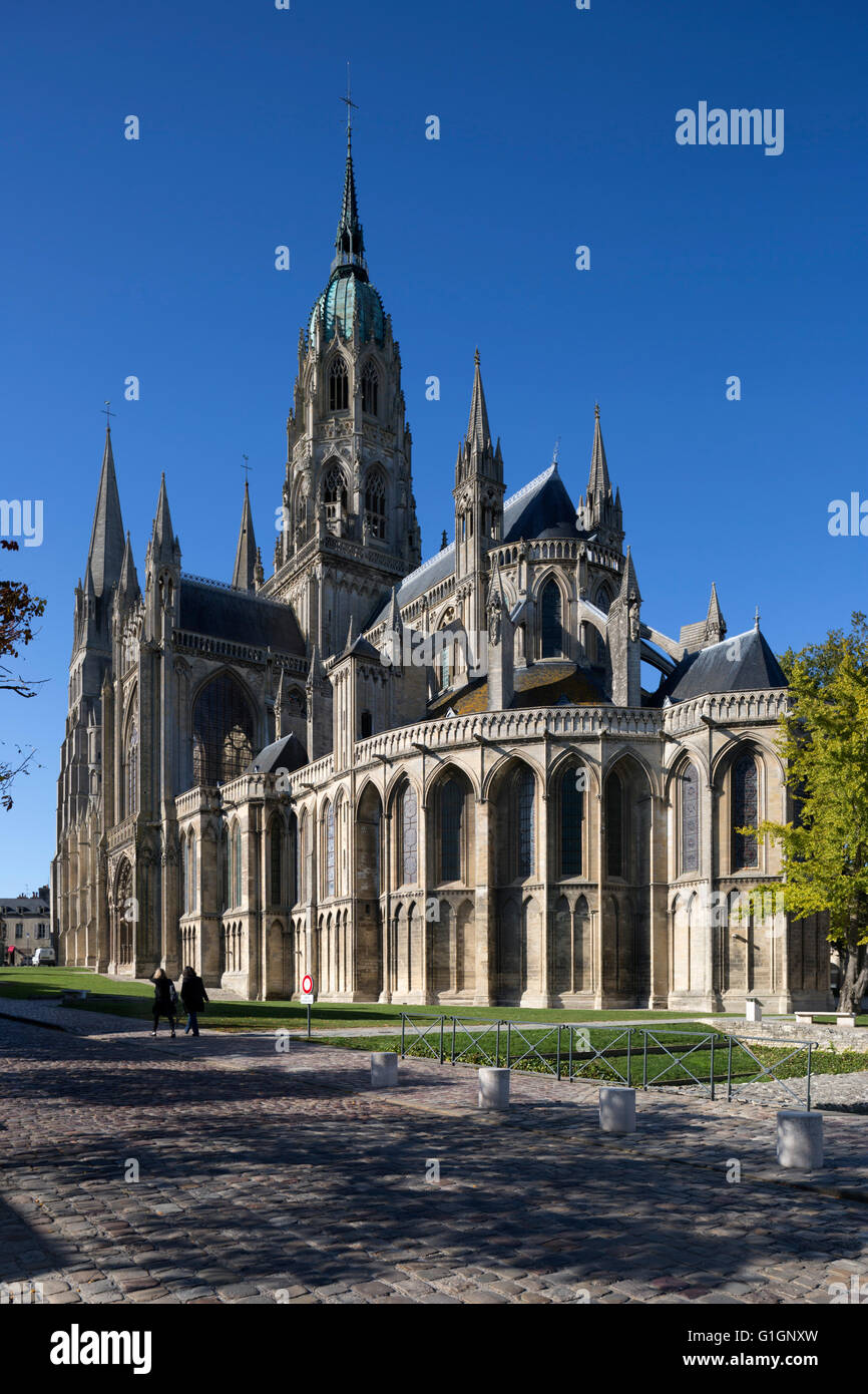 East end of Notre-Dame cathedral, Bayeux, Normandy, France, Europe Stock Photo