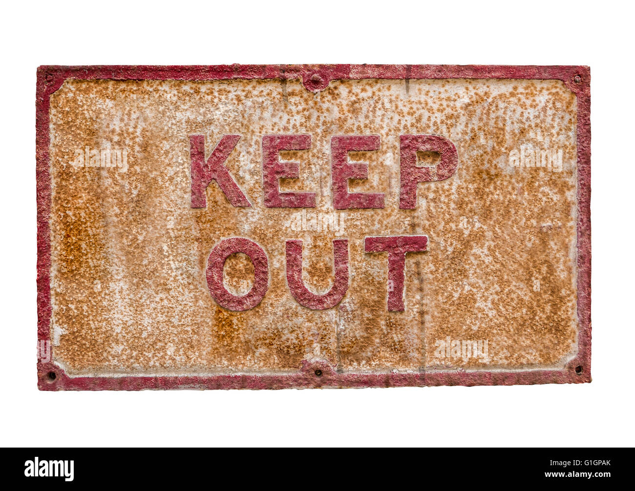 Isolated Rusty Keep Out Sign On A White Background Stock Photo