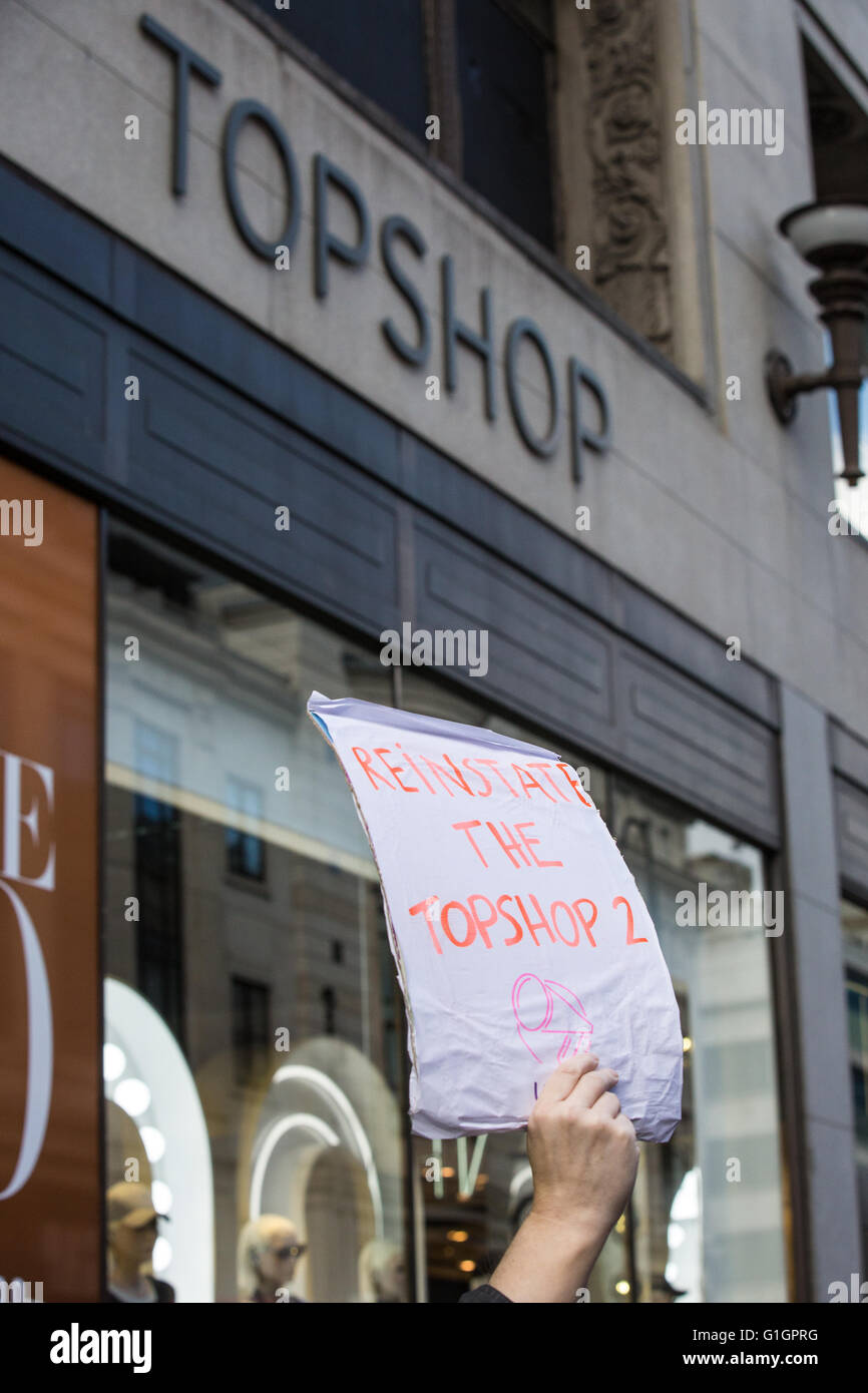 London, UK. 14th May, 2016. A placard calling for the reinstatement of