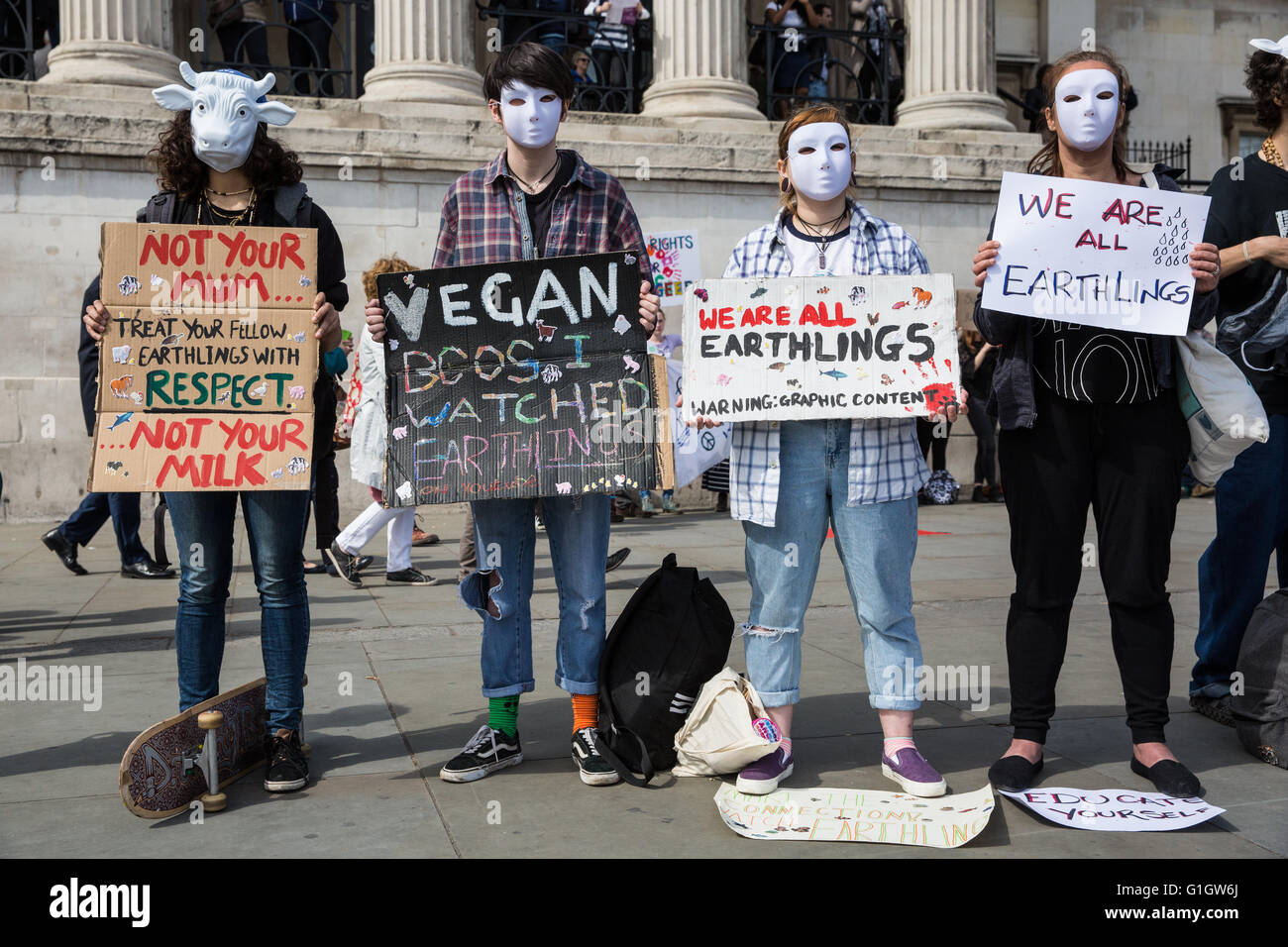 London, UK. 14th May, 2016. Vegan activists take part in an
